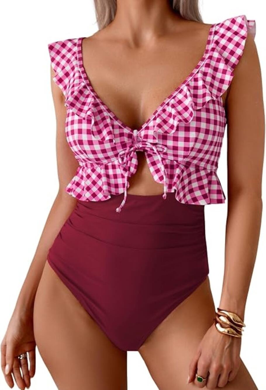 Eomenie One Piece Swimsuit for Women Tummy Control Ruffle Bathing Suit